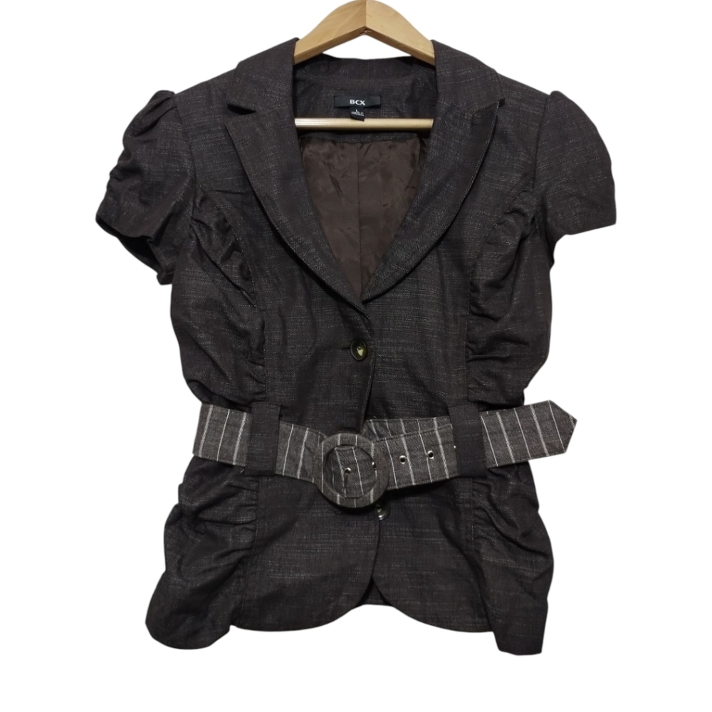 BCX Women's L Blazer Jacket Short Sleeve Belted Y2K